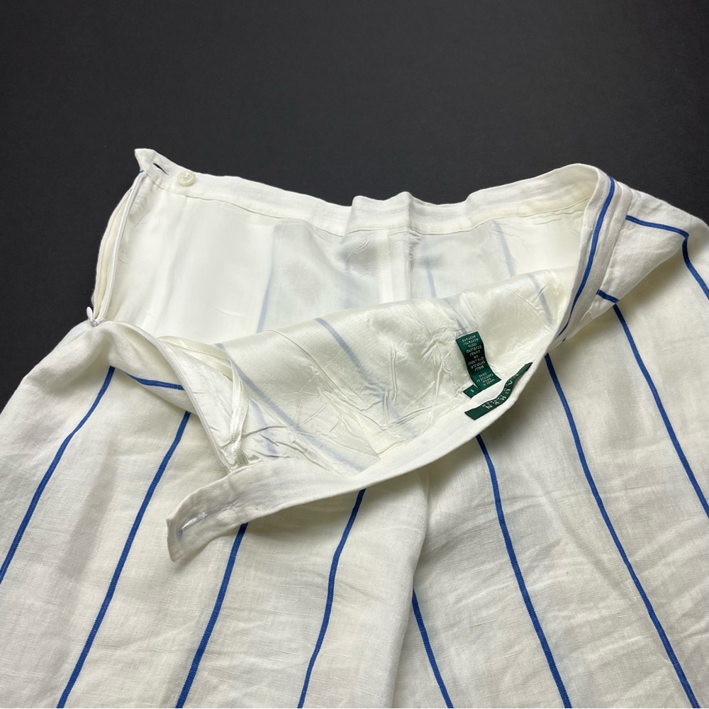 Lauren Ralph Lauren Linen Lined White Blue Striped Womens 8 Wide Leg Pant FLAWED - Picture 14 of 15